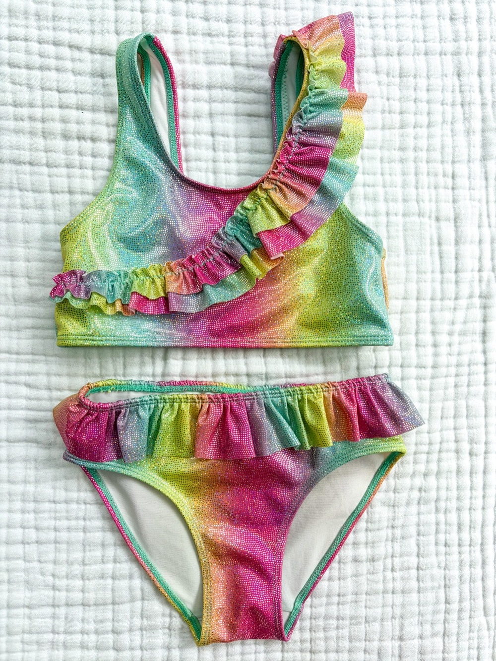 H&M Girls Rainbow Metallic Ruffle Two Piece Bikini Swimsuit 6X/7